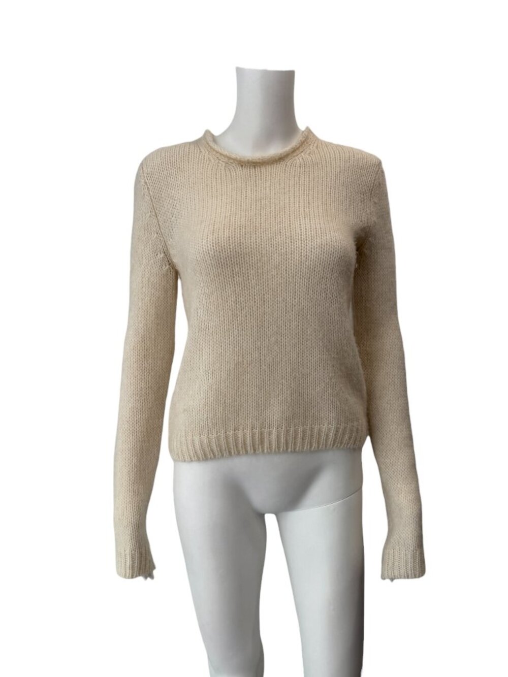 $1120 The Row Ivory Cashmere Blend Knit Crew Neck Sweater size Small